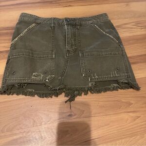 Free People Army Green Distressed Mini Skirt